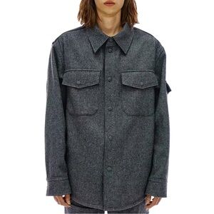 Helmut Lang Flannel Shirt in Grey Melange, Size M New w/Tag, Retail $595